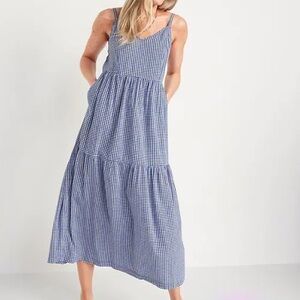 Old Navy Blue Gingham Tiered Dress